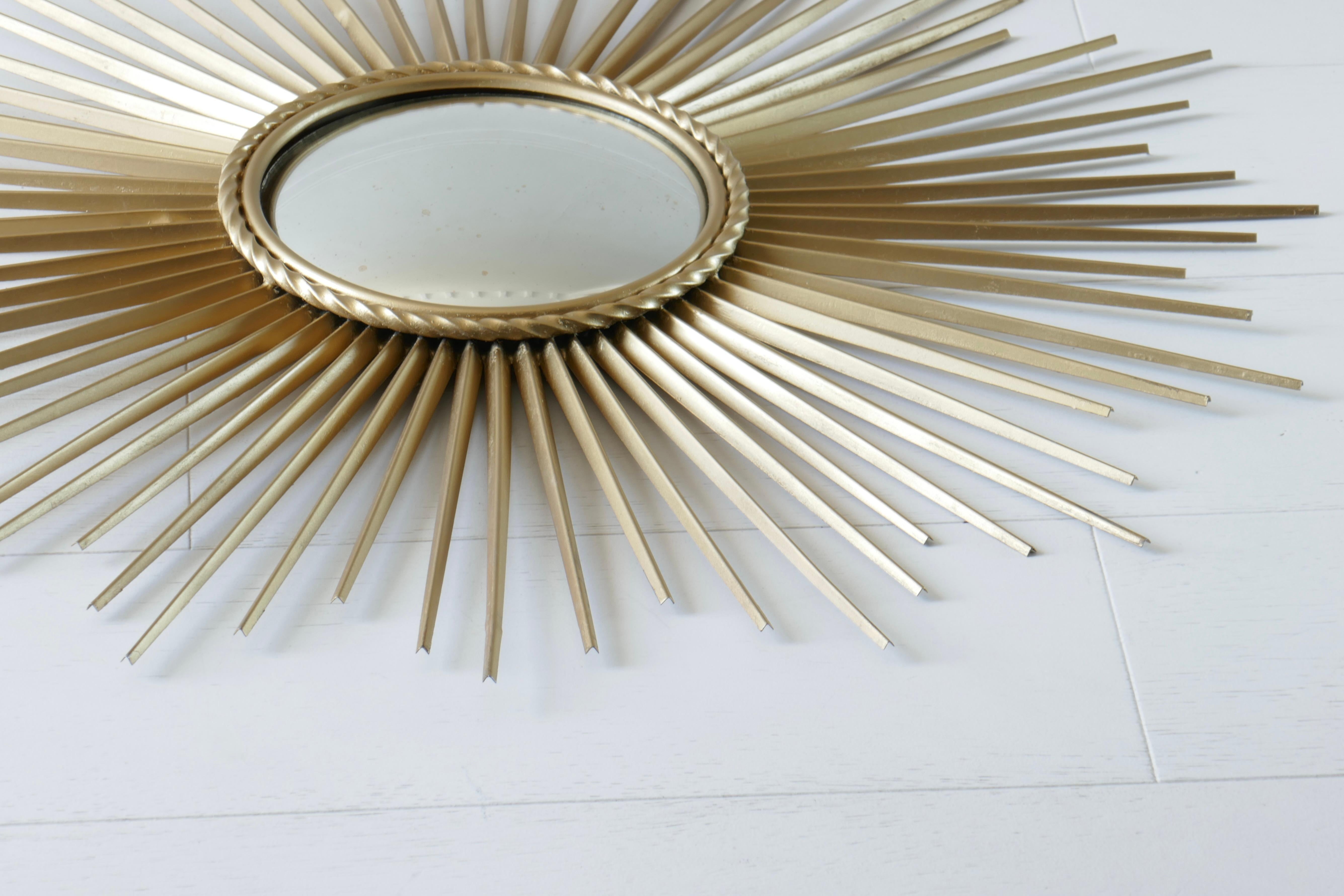 Metal Large Sunburst Mirror by Chaty Vallauris, France, 1960s For Sale