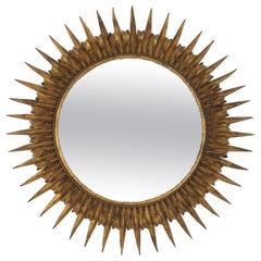 Large Sunburst Mirror in Gilt Wrought Iron, Spain, 1950s