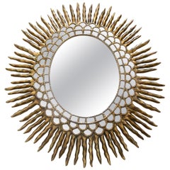 Large Sunburst Oval Giltwood Spanish Colonial Wall Mirror