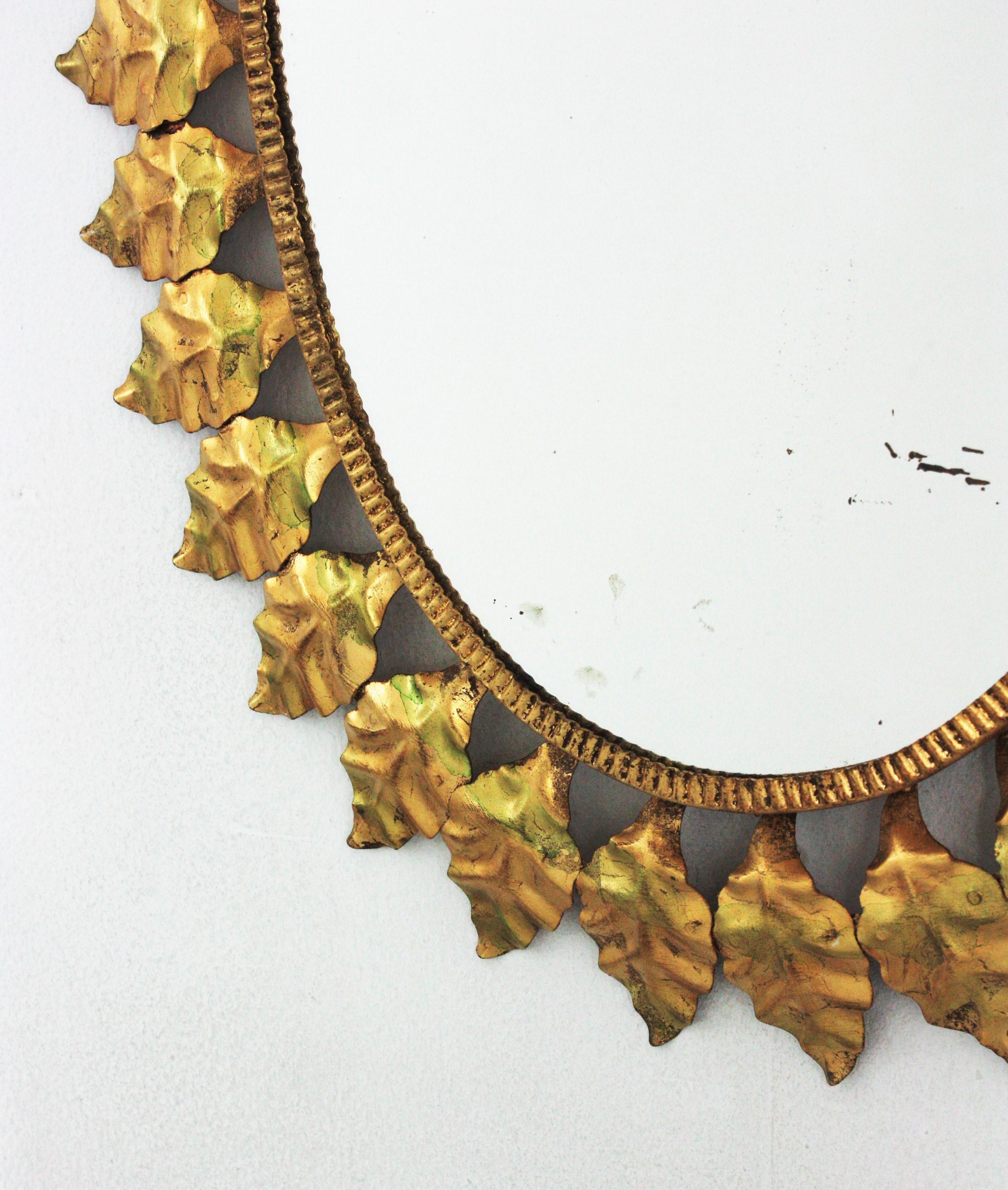 Sunburst Oval Mirror in Gilt Iron, 1950s For Sale 4