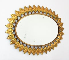 Sunburst Oval Mirror in Gilt Iron, 1950s