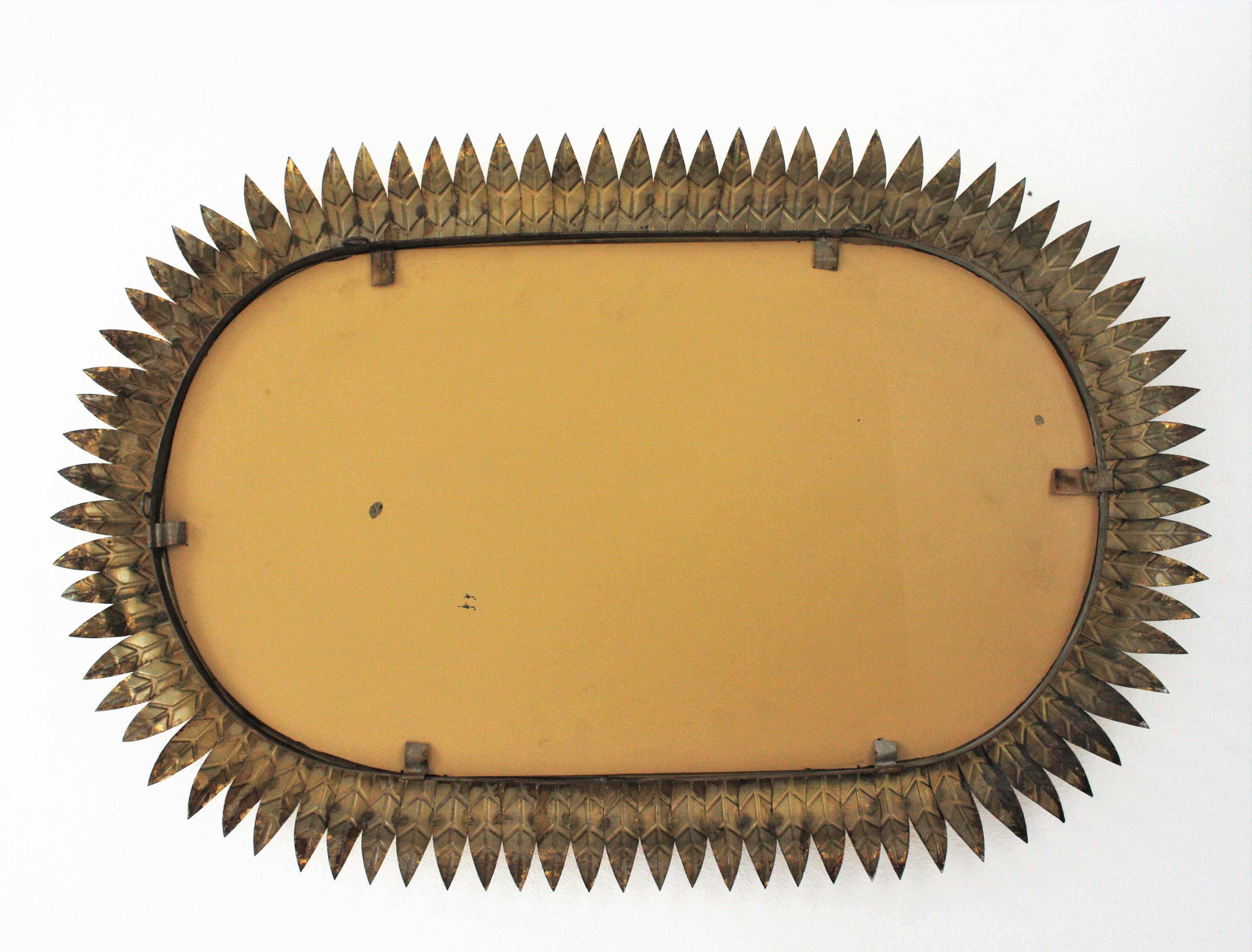 Large Sunburst Oval Mirror with Gilt Iron and Green Frame 7
