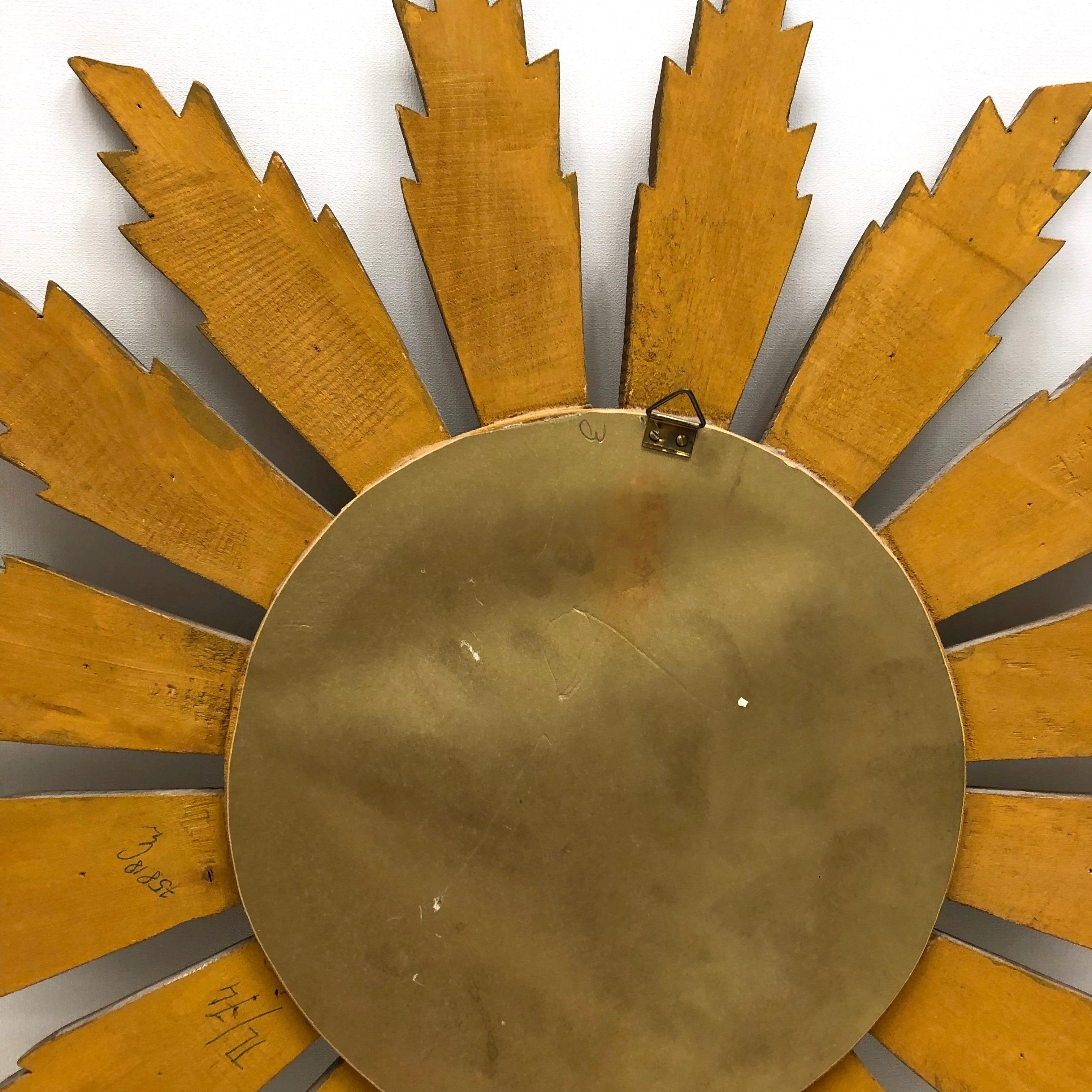 Large Sunburst Starburst Mirror Wood vintage German, circa 1950s 5