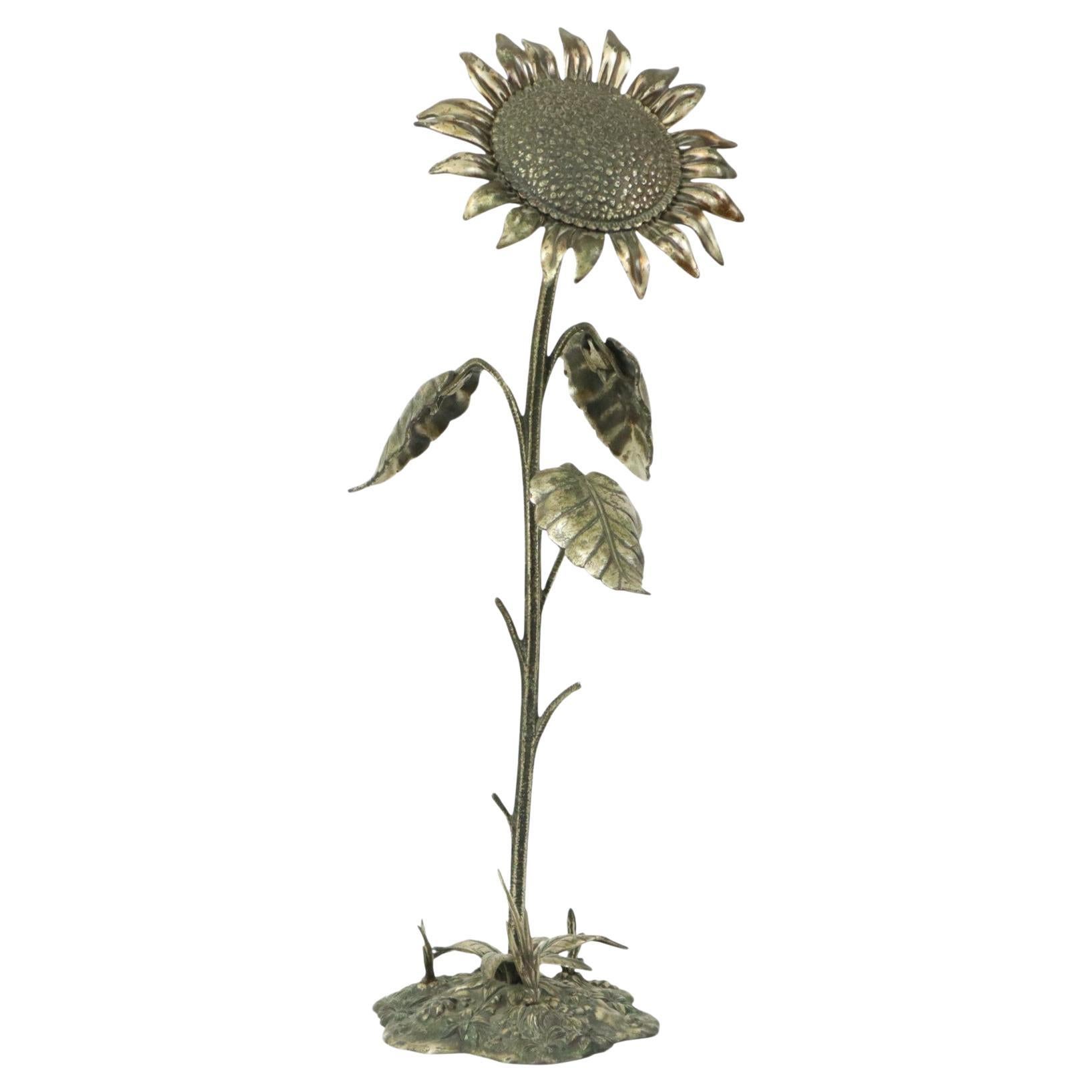 Posacenere girasole grande in bronzo placcato argento S. Agudo 62 cm in vendita