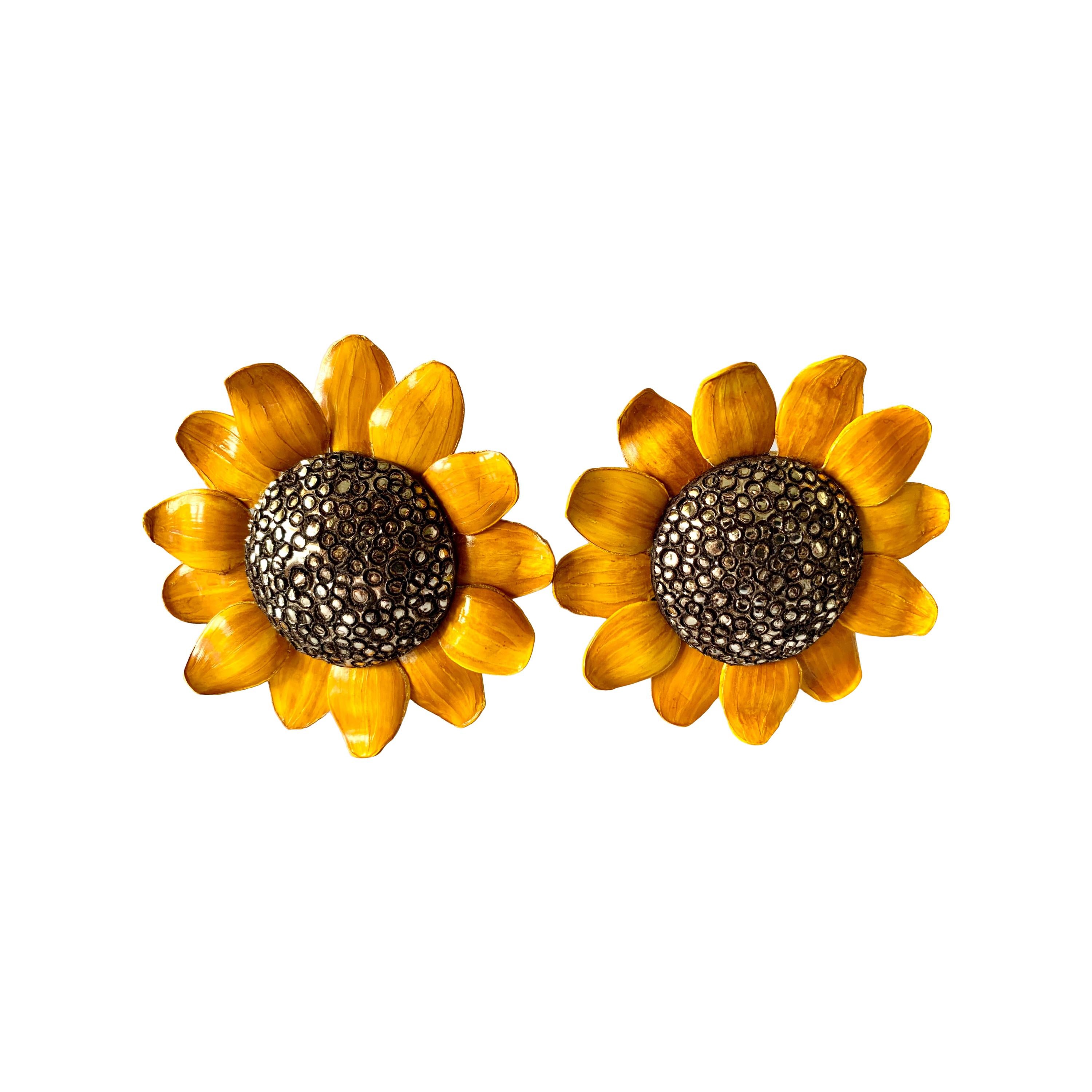 Large Sunflower Statement Earrings  For Sale