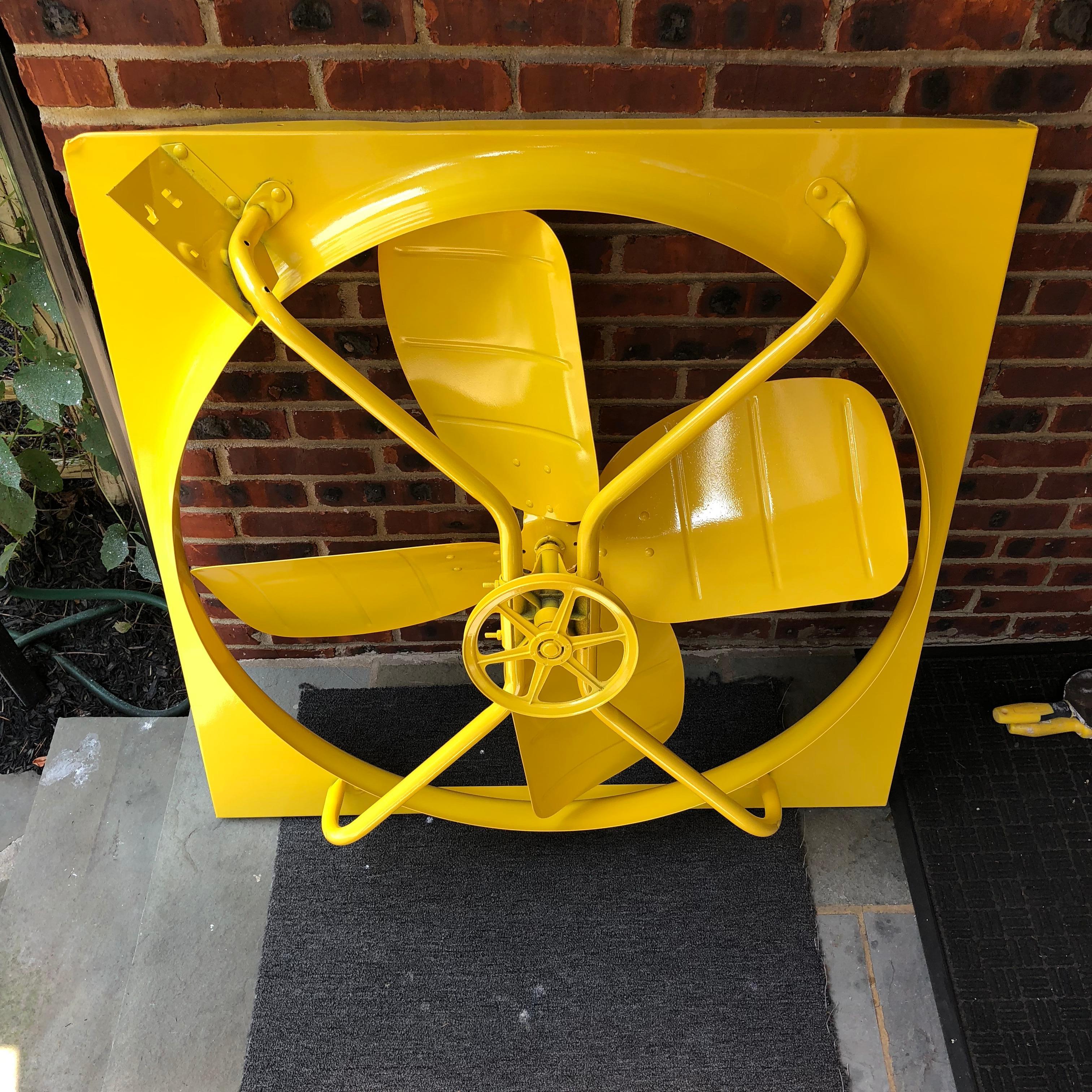 20th Century Large Sunshine Yellow Powder-Coated Industrial Fan For Sale