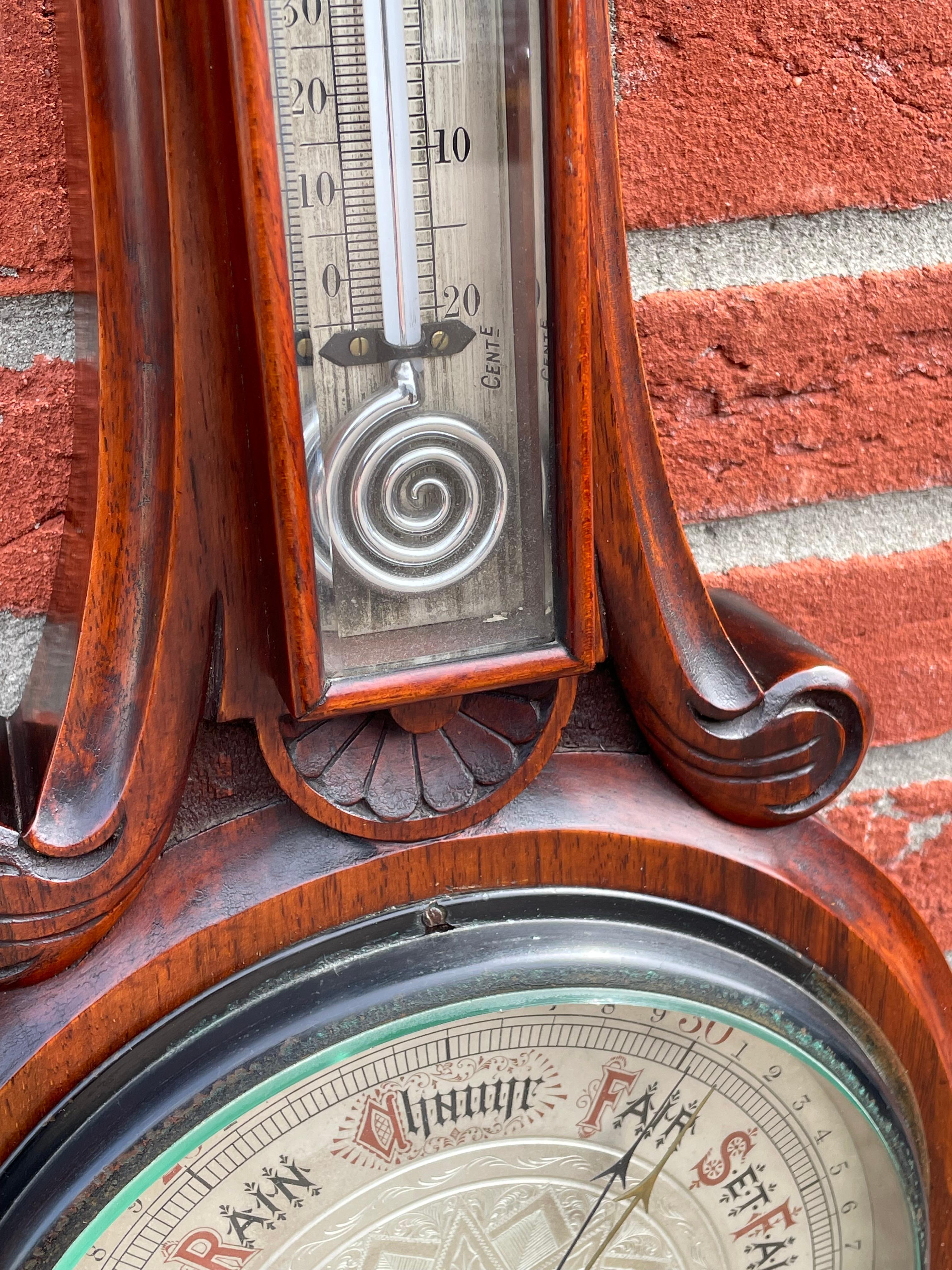 Large Superb Condition Antique Hand Carved Solid Walnut Victorian Wall Barometer 3