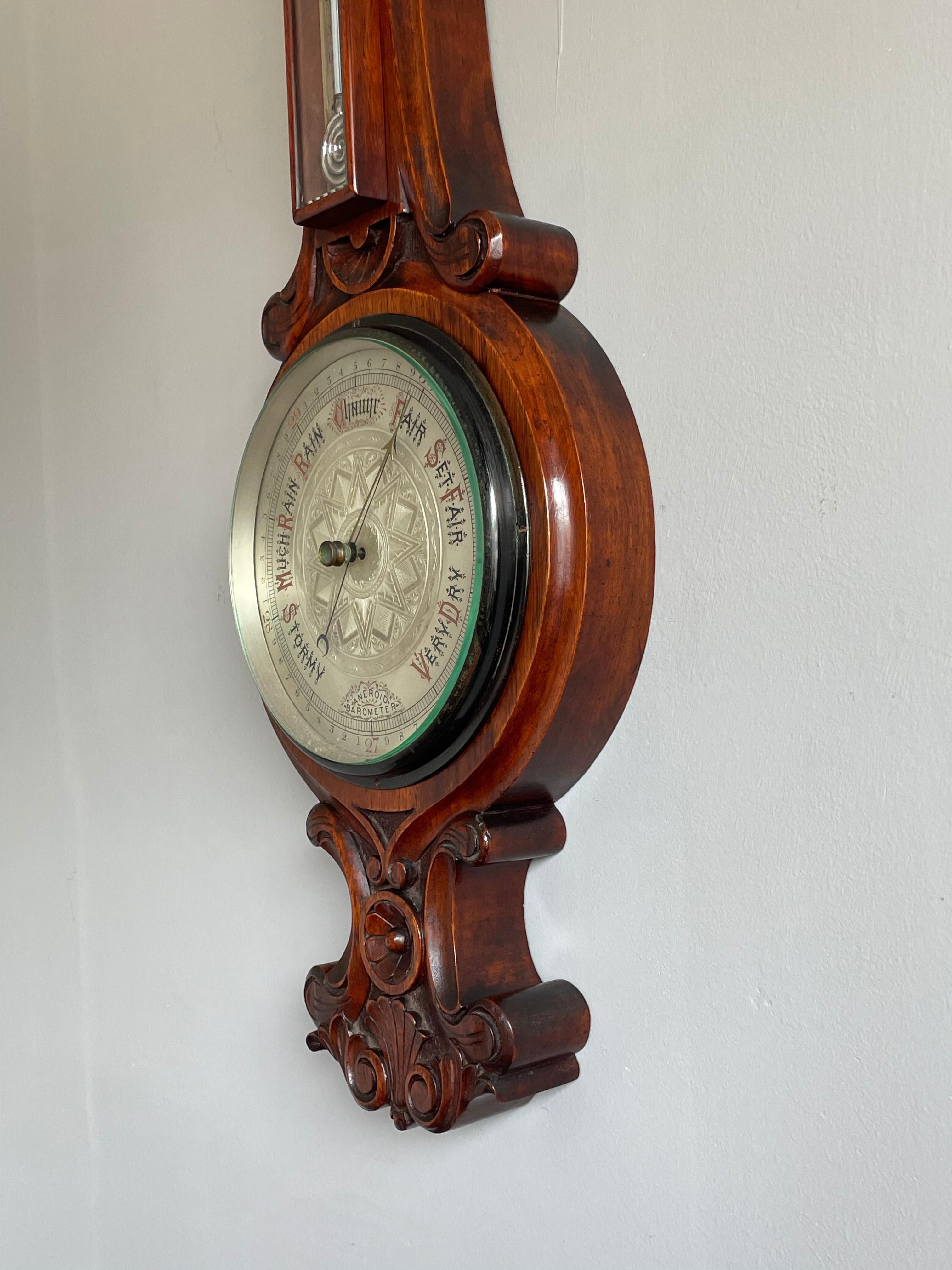 Large Superb Condition Antique Hand Carved Solid Walnut Victorian Wall Barometer 8