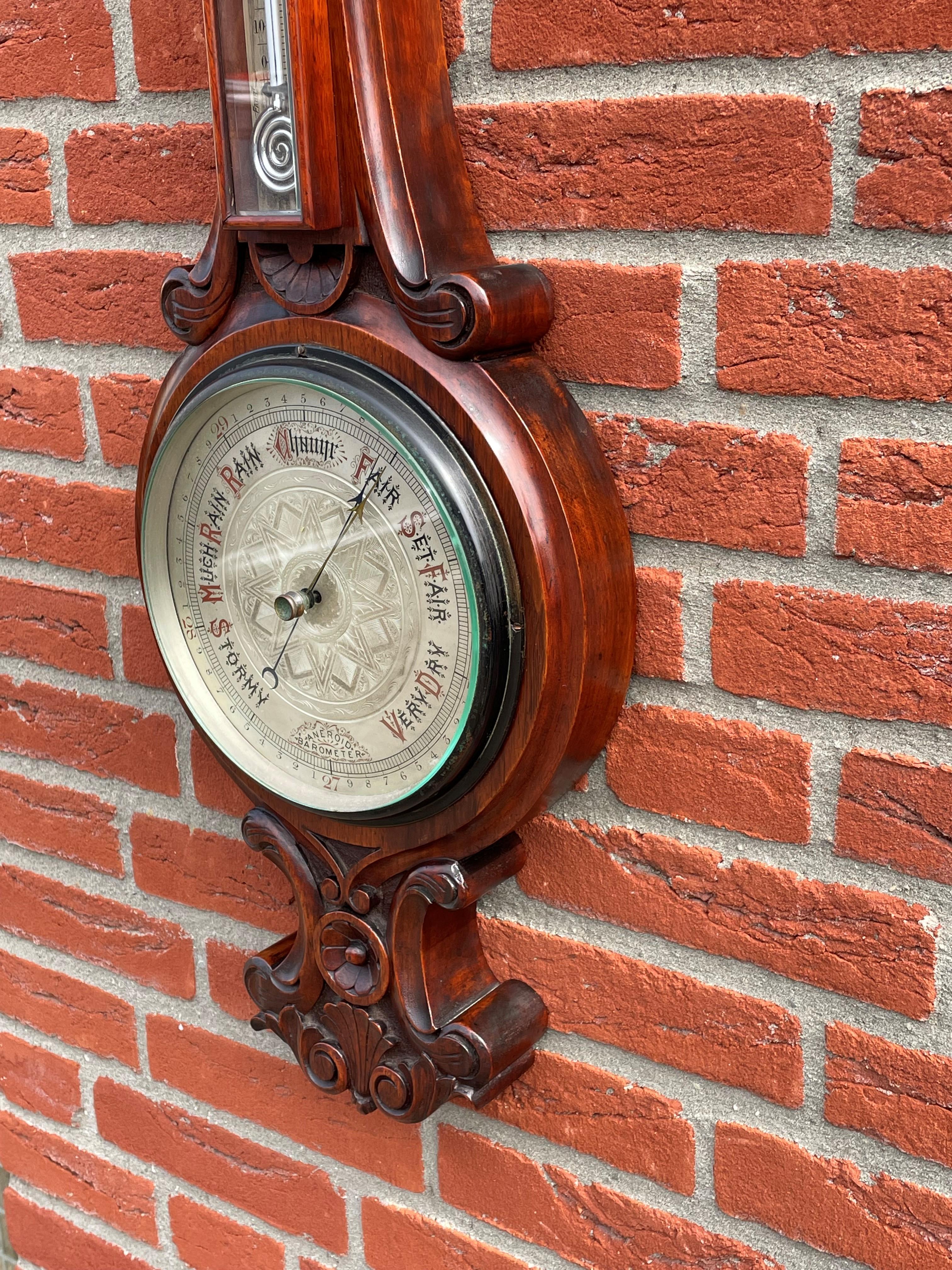 Large Superb Condition Antique Hand Carved Solid Walnut Victorian Wall Barometer 12