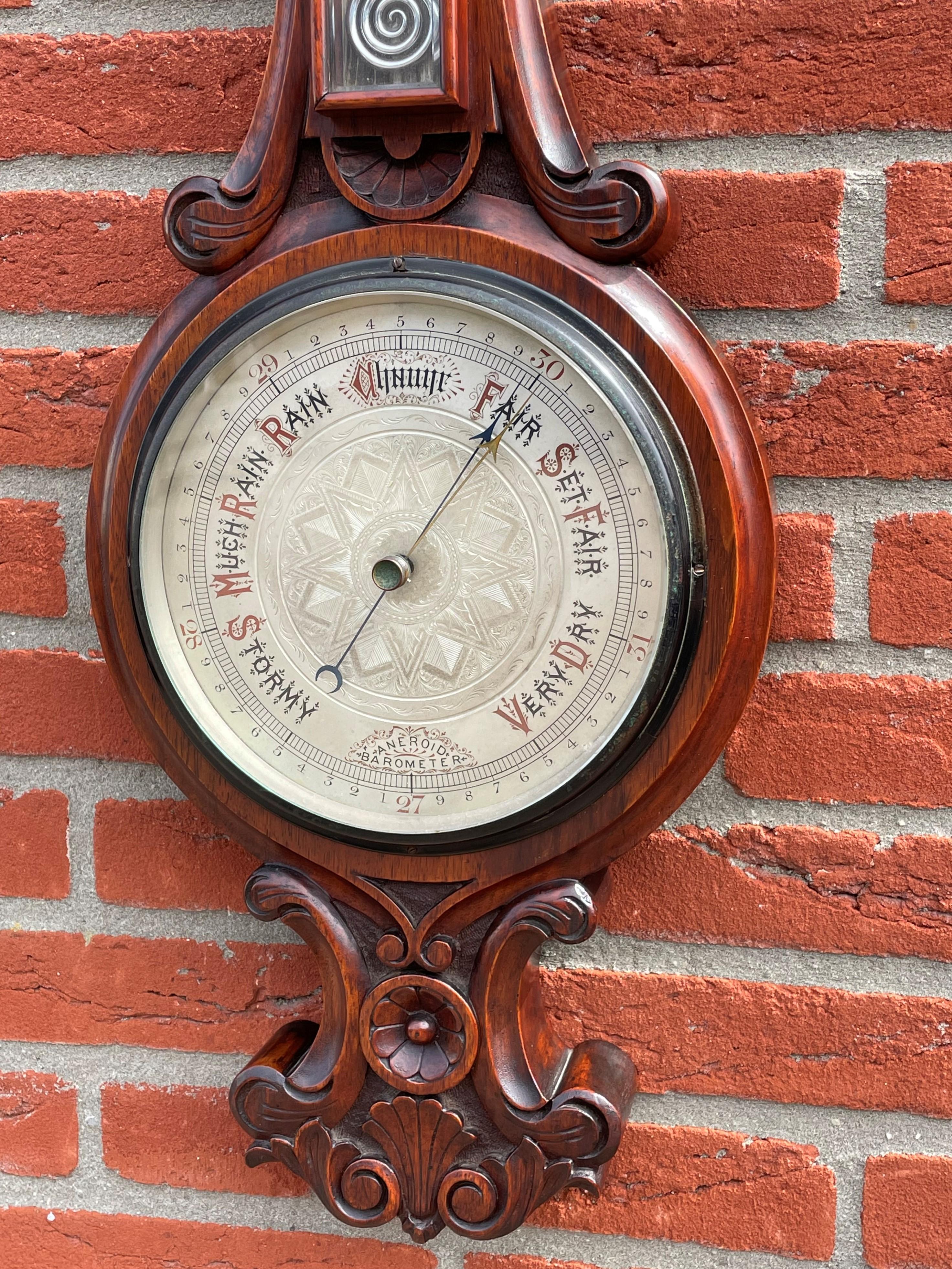 Large Superb Condition Antique Hand Carved Solid Walnut Victorian Wall Barometer 1