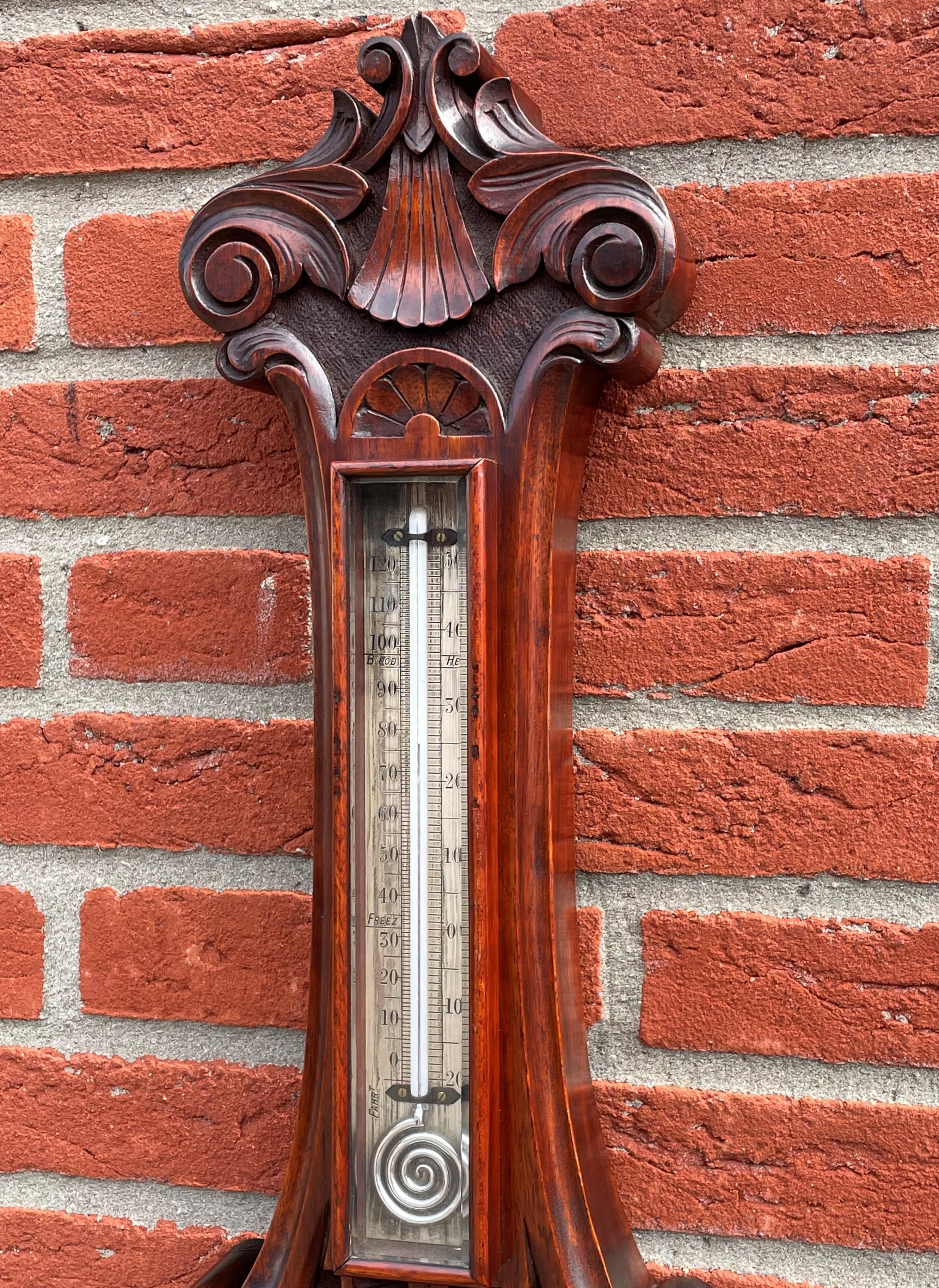 Large Superb Condition Antique Hand Carved Solid Walnut Victorian Wall Barometer 2