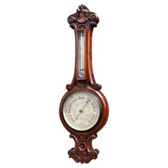 Large Superb Condition Antique Hand Carved Solid Walnut Victorian Wall Barometer