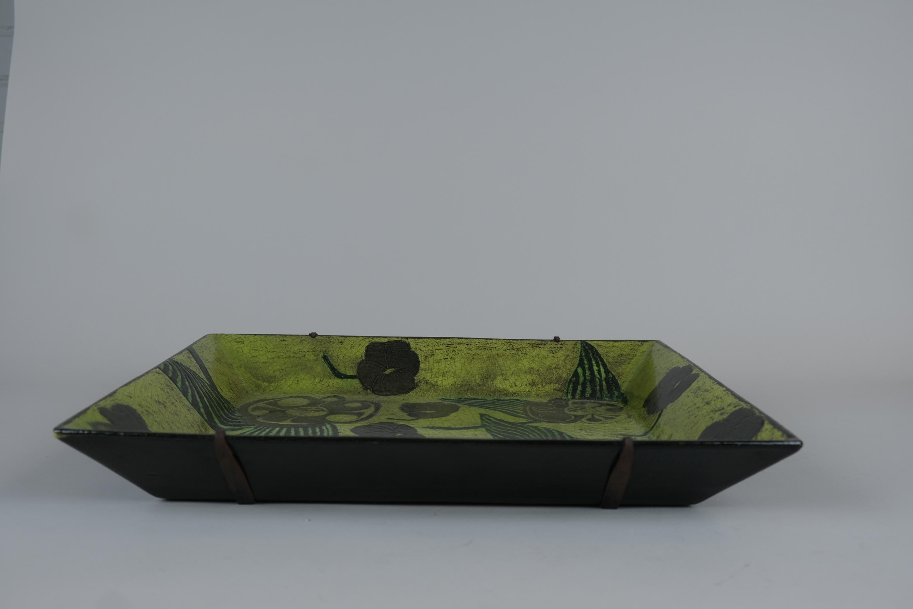 Svedese Grande rilievo da parete Surreal Green Garden Birger Kaipiainen Faience Rörstrand 1950s in vendita