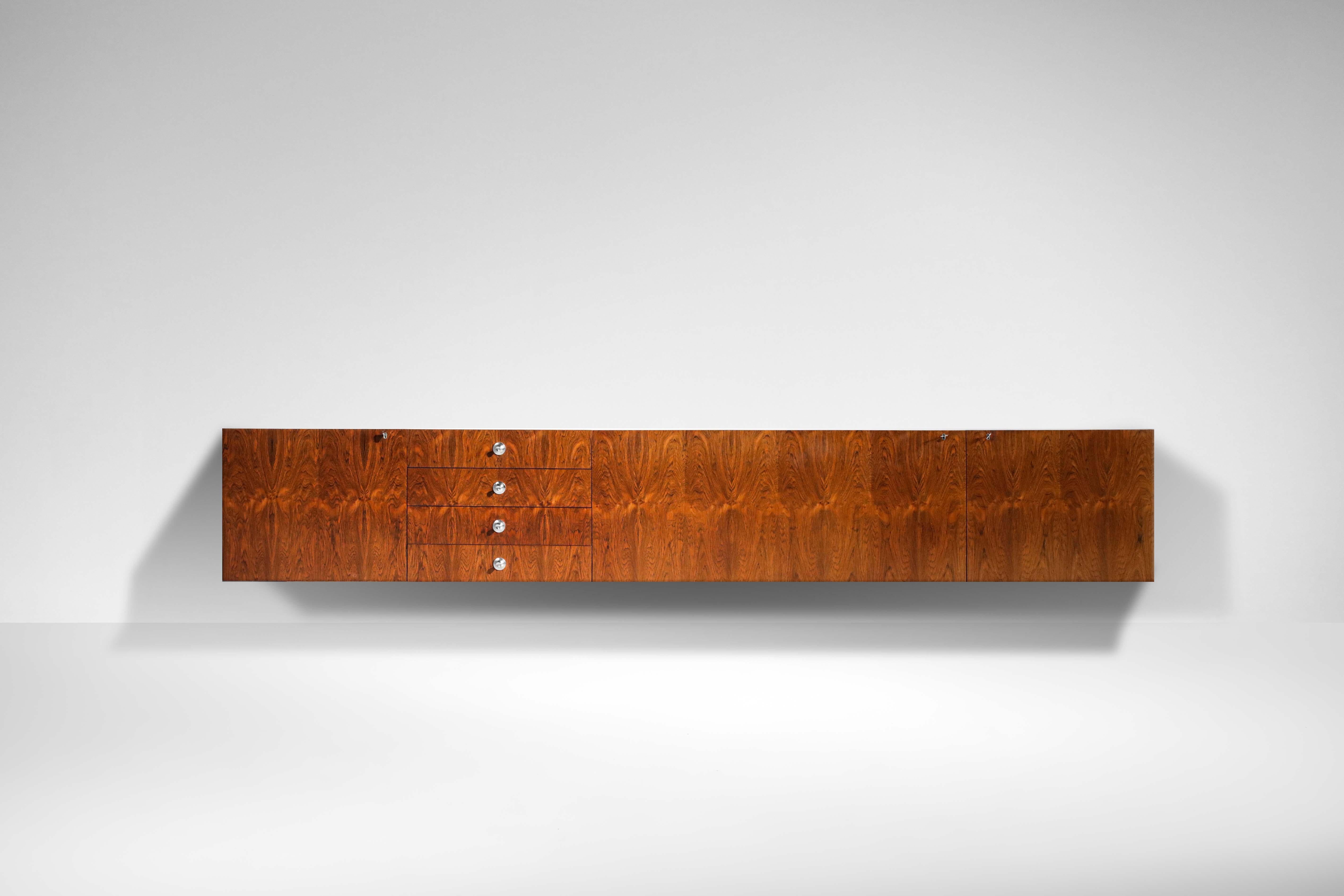 Large Suspended Sideboard Alain Richard for Tv Cabinet in Rosewood, 60s, French 13