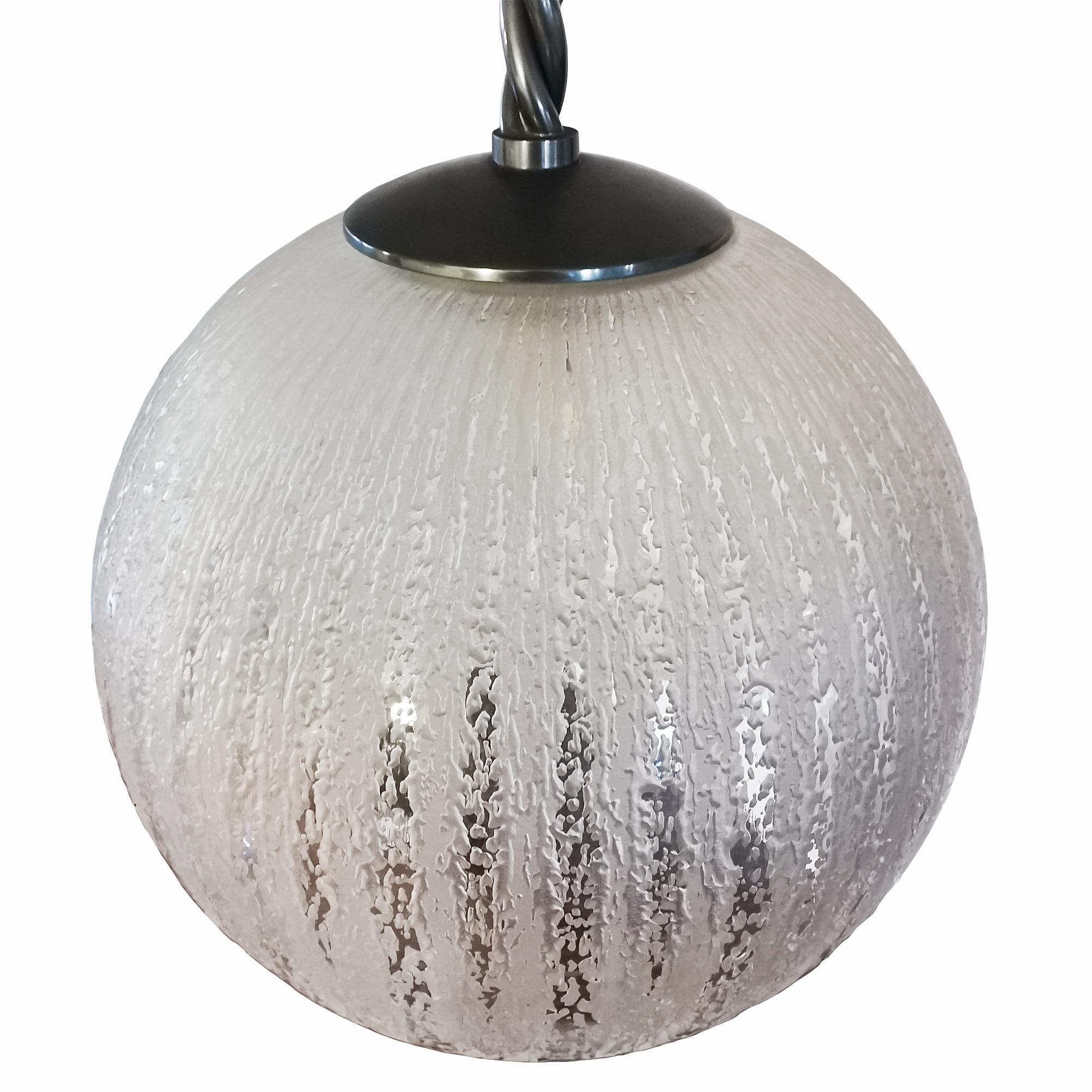 Large Mid-Century Modern Suspension With Thick Acid-Etched Glass Globe-Barcelona In Good Condition For Sale In Girona, ES