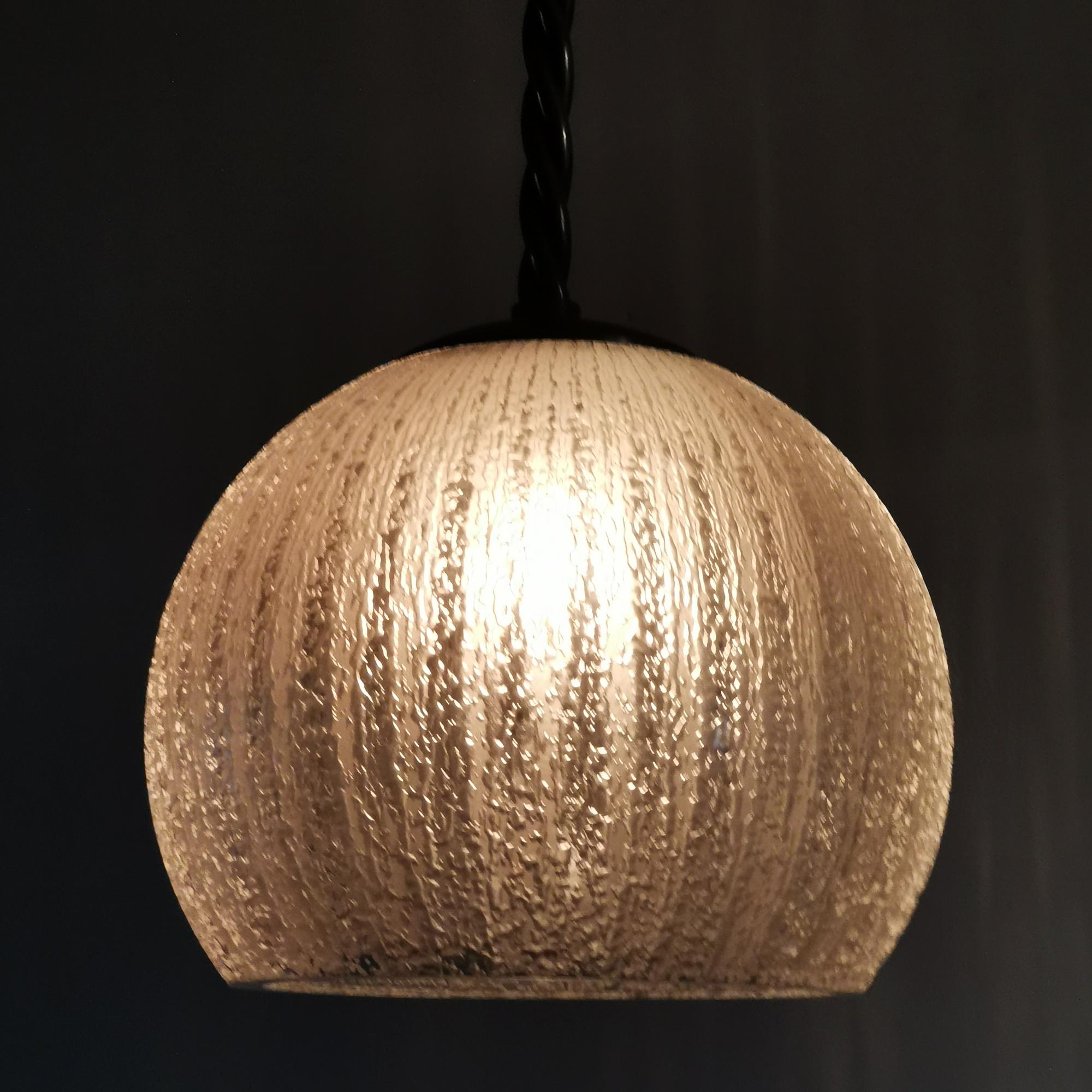 Large Mid-Century Modern Suspension With Thick Acid-Etched Glass Globe-Barcelona For Sale 2