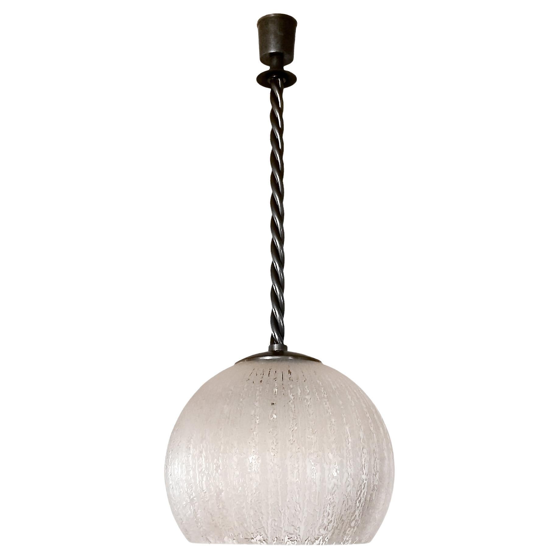 Large Mid-Century Modern Suspension With Thick Acid-Etched Glass Globe-Barcelona For Sale