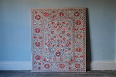 Large Suzani Textile with Silk Embroidery on Linen, 20th Century