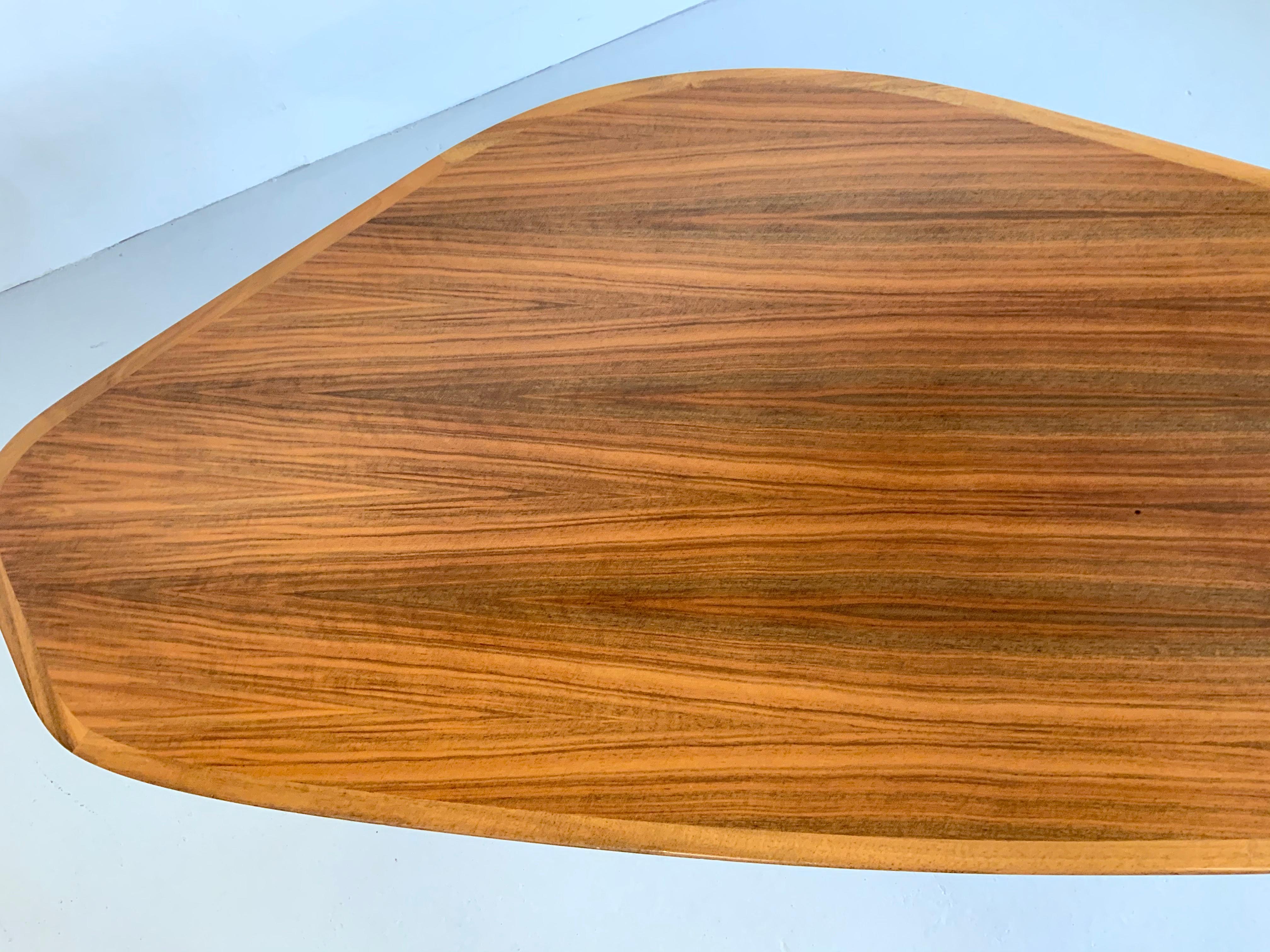 Large Svante Skogh for Laauser Midcentury Walnut Curved Coffee Table, 1950s For Sale 3