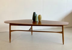 Large Svante Skogh for Laauser Midcentury Walnut Curved Coffee Table, 1950s