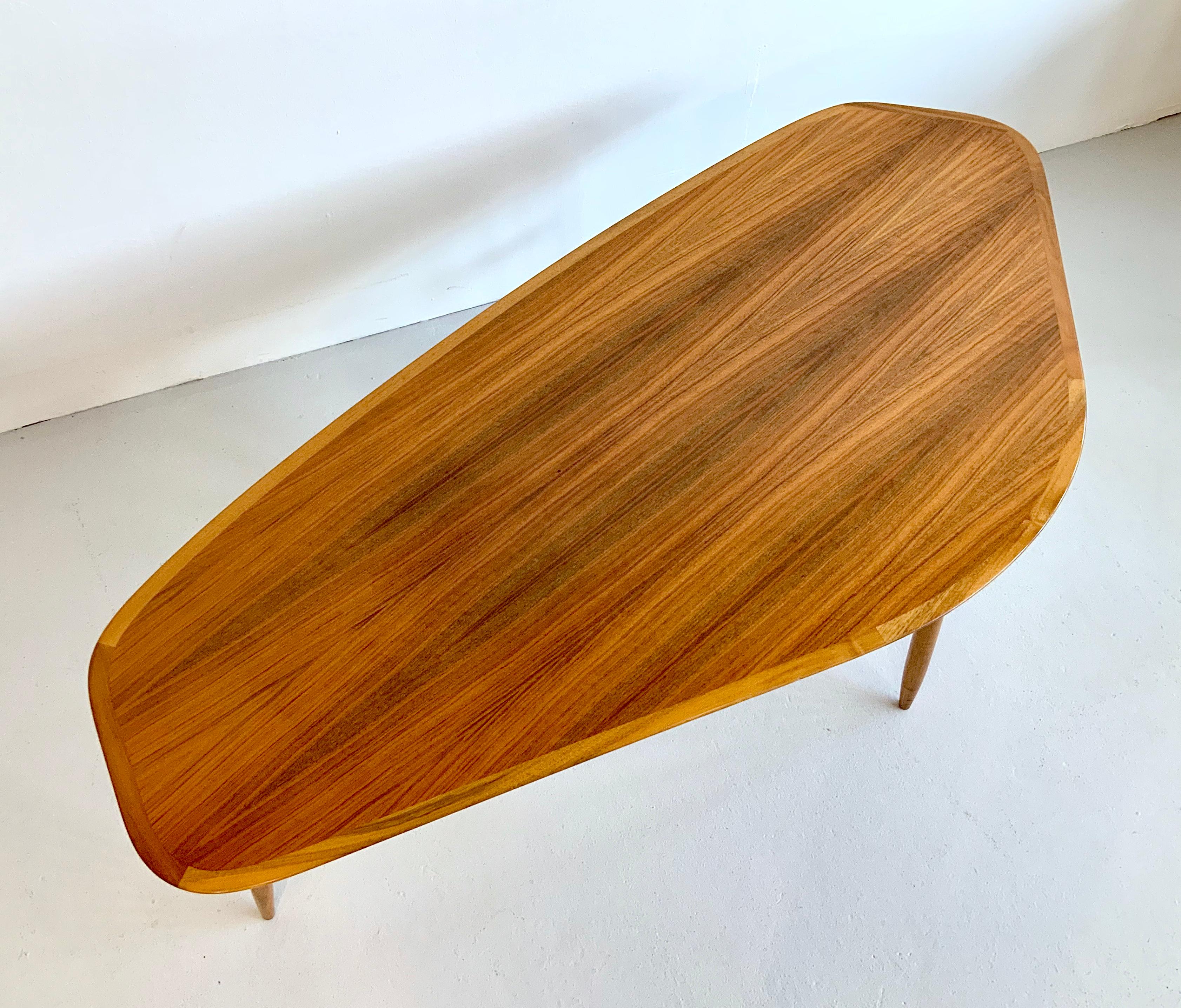 Mid-20th Century Large Svante Skogh for Laauser Midcentury Walnut Curved Coffee Table, 1950s For Sale