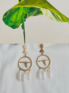 Large Swan Goose Openwork White Irregular Tassel Pearls Drop Pierced Earrings
