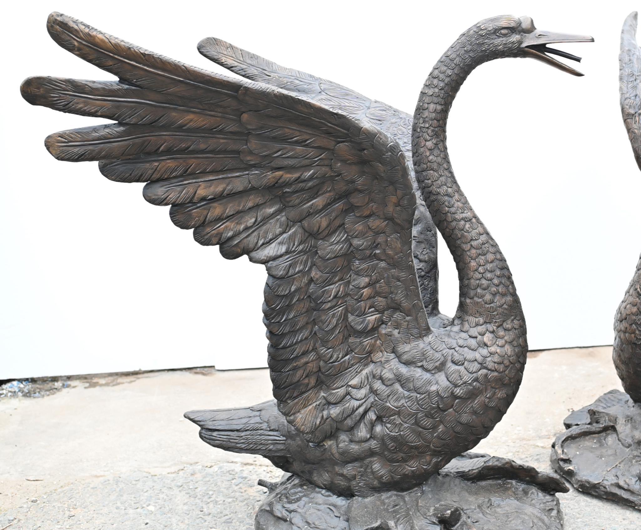 Bronzed Large Swan Statue - Royal Bird Garden Casting