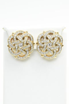 Large Swarovski Celtic Knot Ribbon Crystal Clip On Earrings Signed Swan Mark