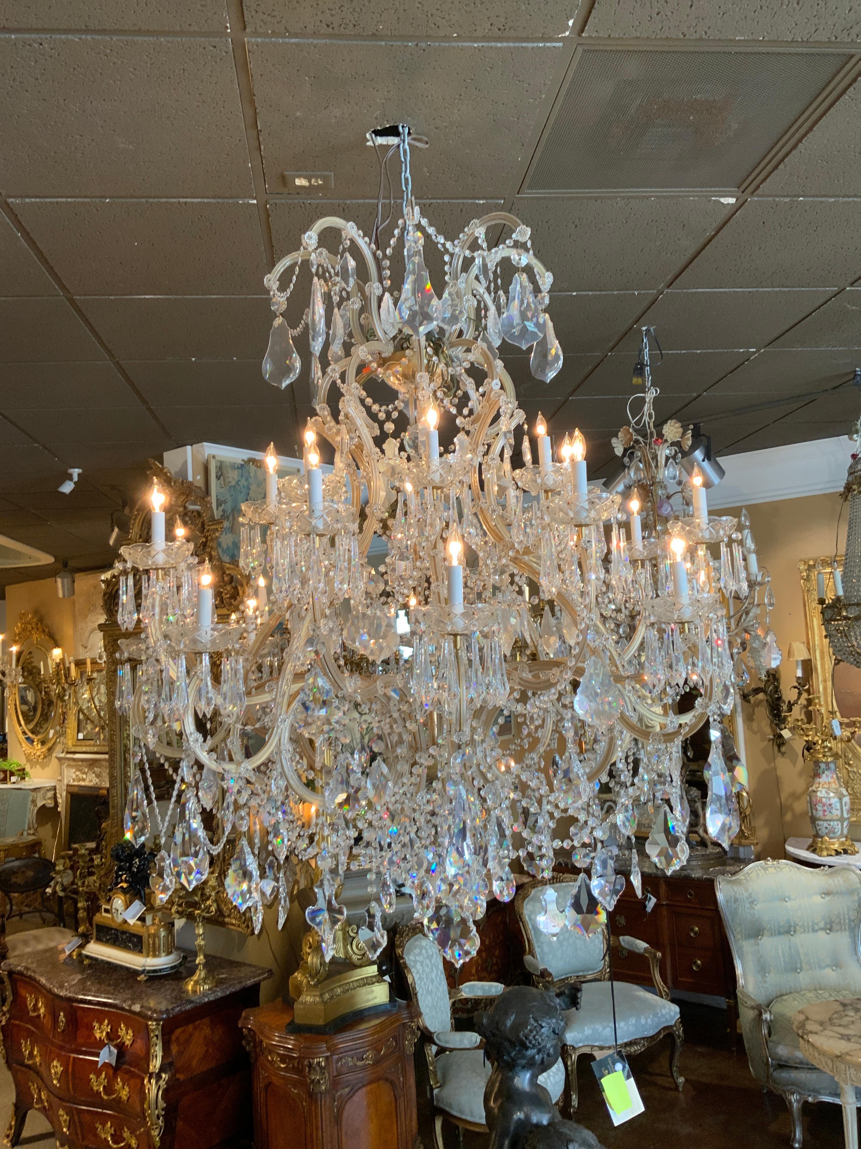 20th Century Large Swarovski Crystal Chandelier with 24 Lights For Sale