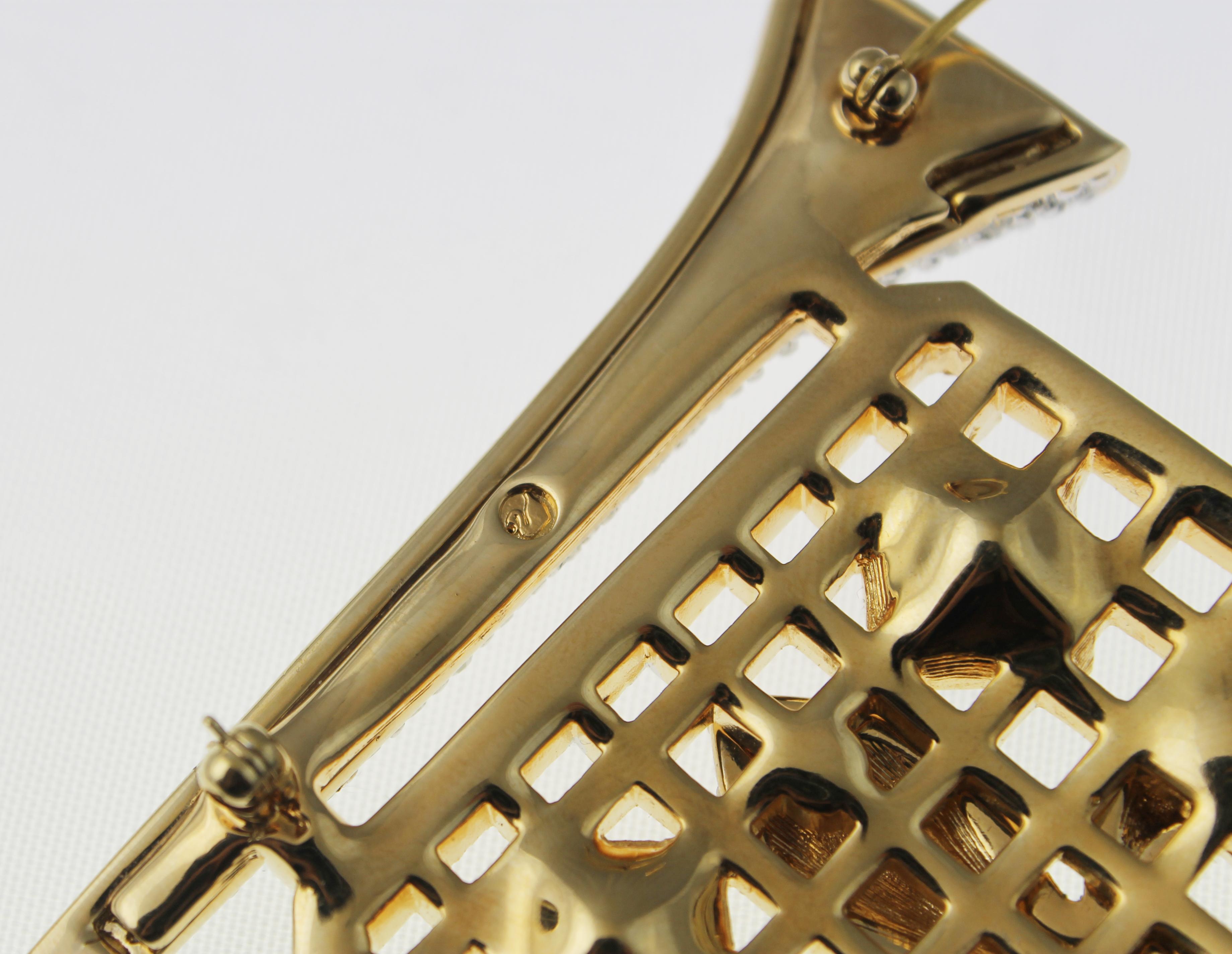 Round Cut Large Swarovski Fleur-de-lis Shield and Trumpet Horn Flag Brooch For Sale