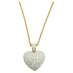 Large Swarovski Pavé Crystal Puffy Heart Pendant Necklace - Signed