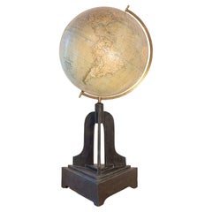 Large Swedish 1910s Freestanding Terrestrial Globe on Black Carved Base