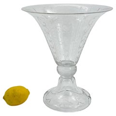 Large Swedish Art Deco Trumpet Kosta Boda Crystal Vase, Signed Kosta 54