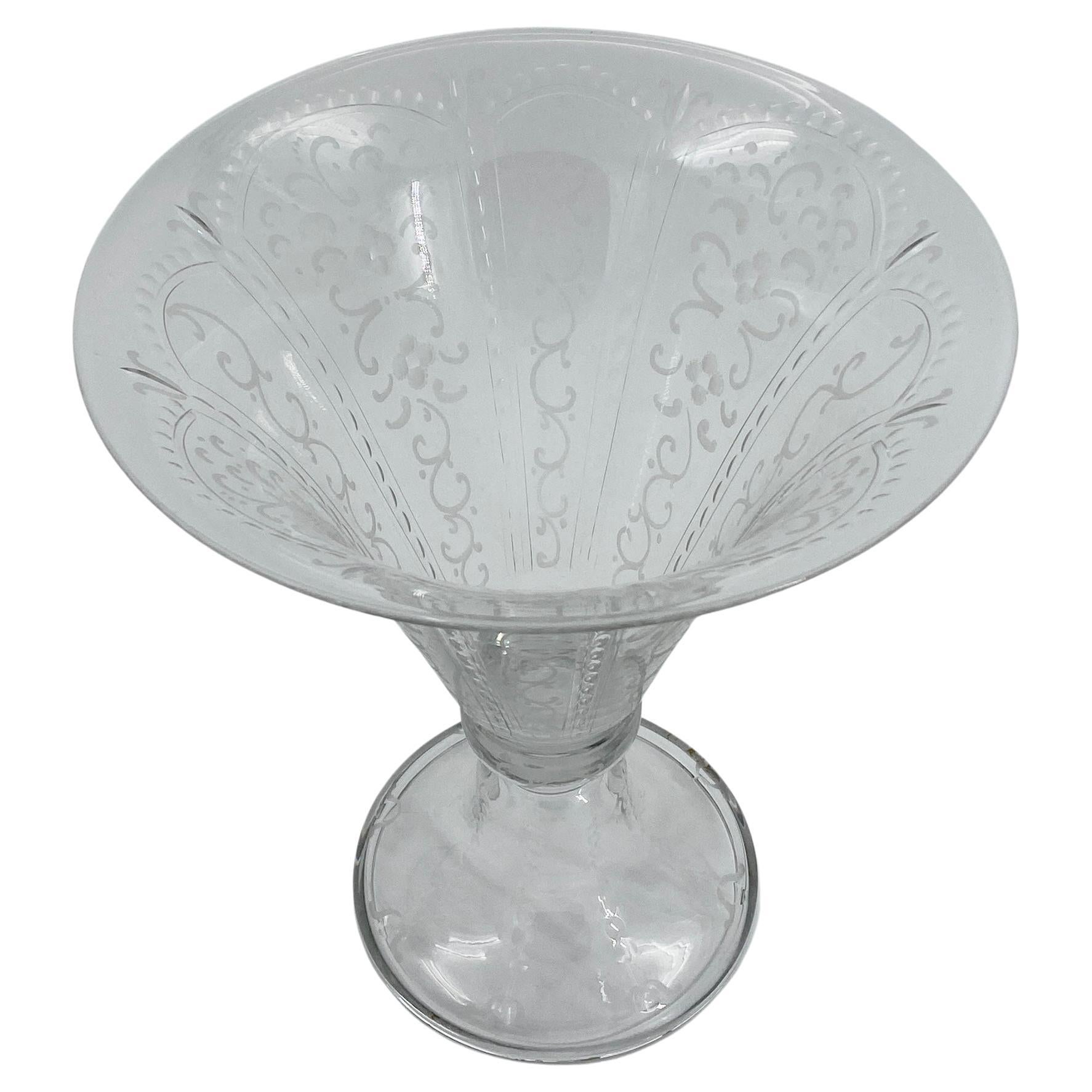 Hand-Crafted Large Swedish Art Deco Trumpet Kosta Boda Crystal Vase, Signed Kosta 54 For Sale