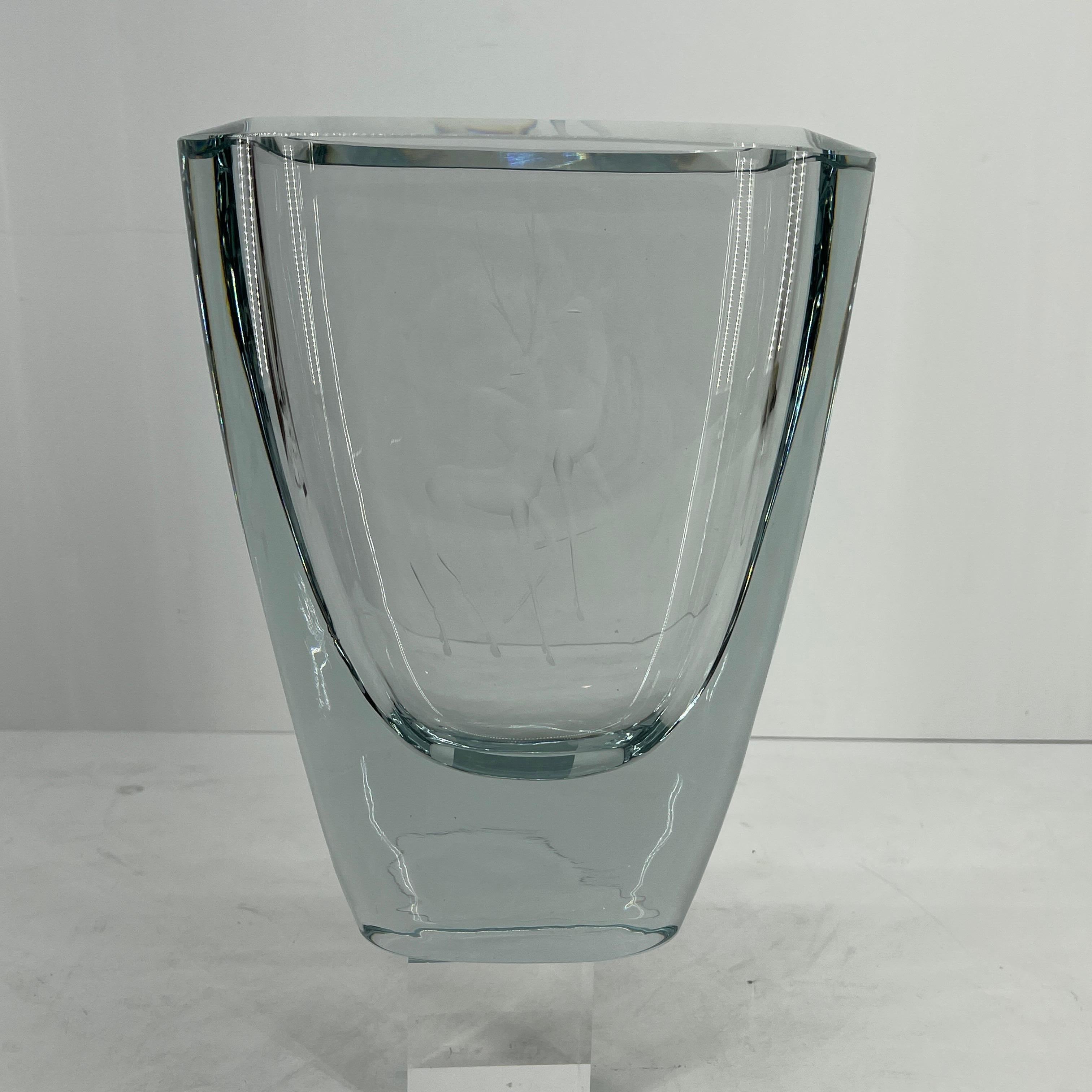 Large Swedish Art Glass Crystal Vase by Strombergshyttan, Signed & Numbered For Sale 3
