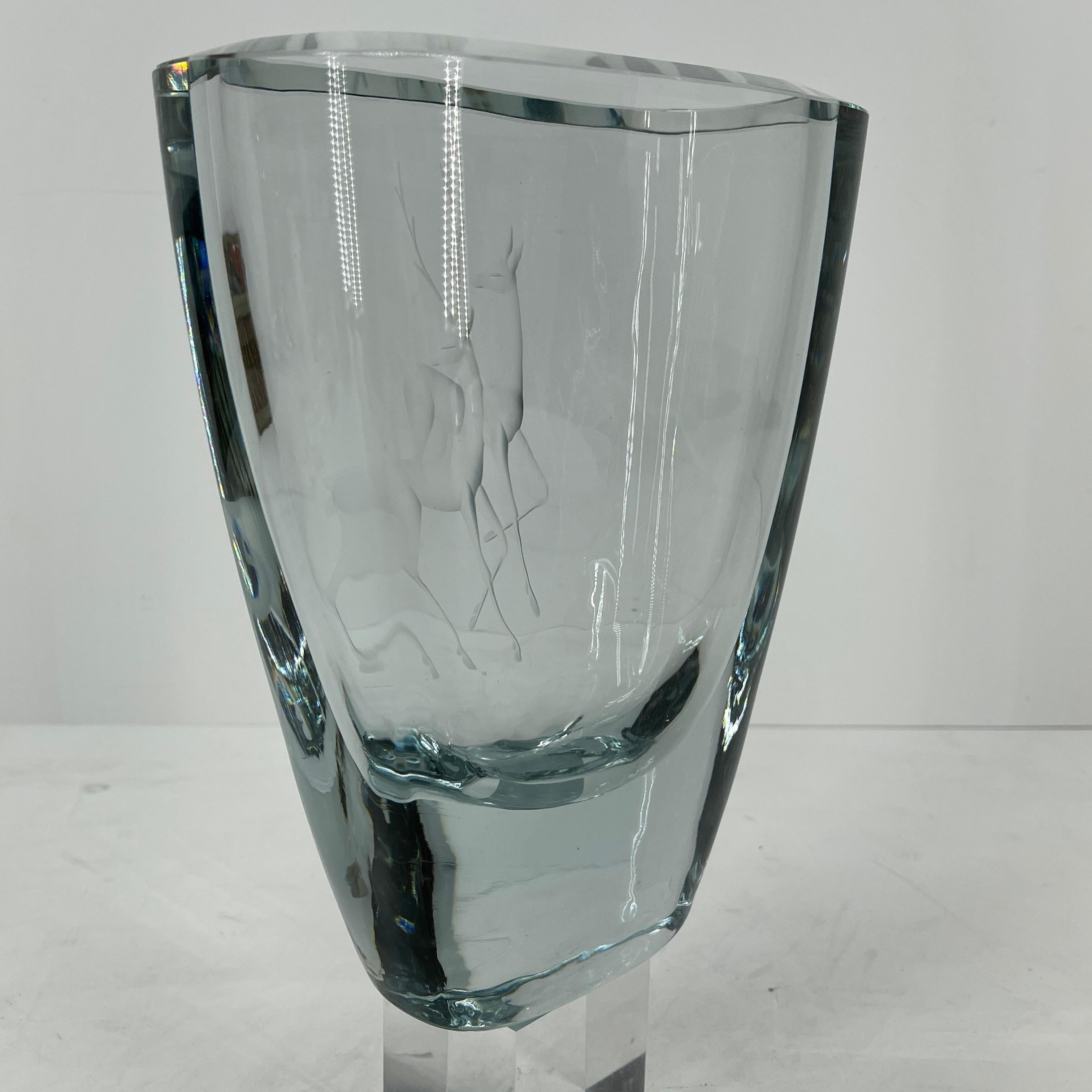 Large Swedish Art Glass Crystal Vase by Strombergshyttan, Signed & Numbered For Sale 4