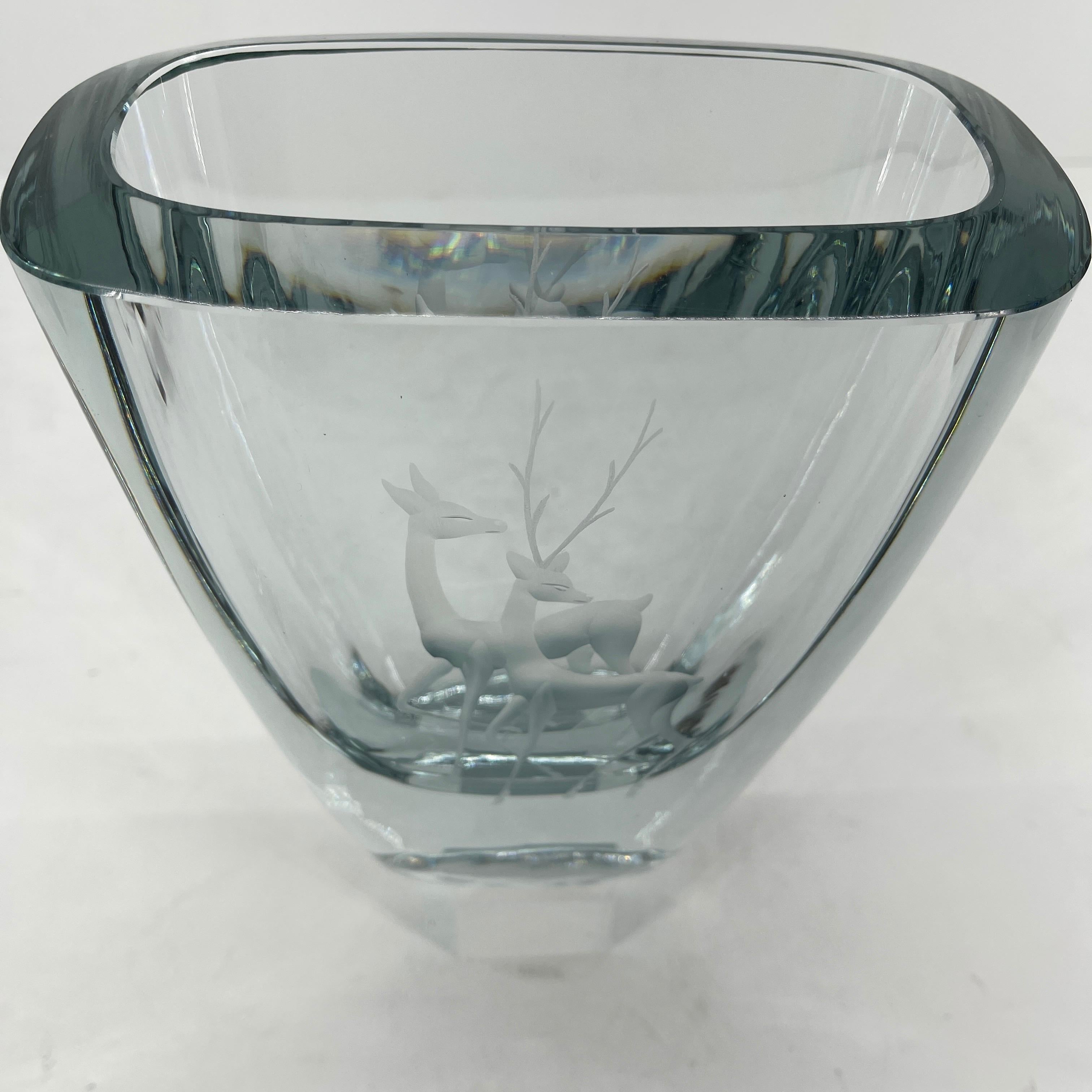 Mid-Century Modern Large Swedish Art Glass Crystal Vase by Strombergshyttan, Signed & Numbered For Sale