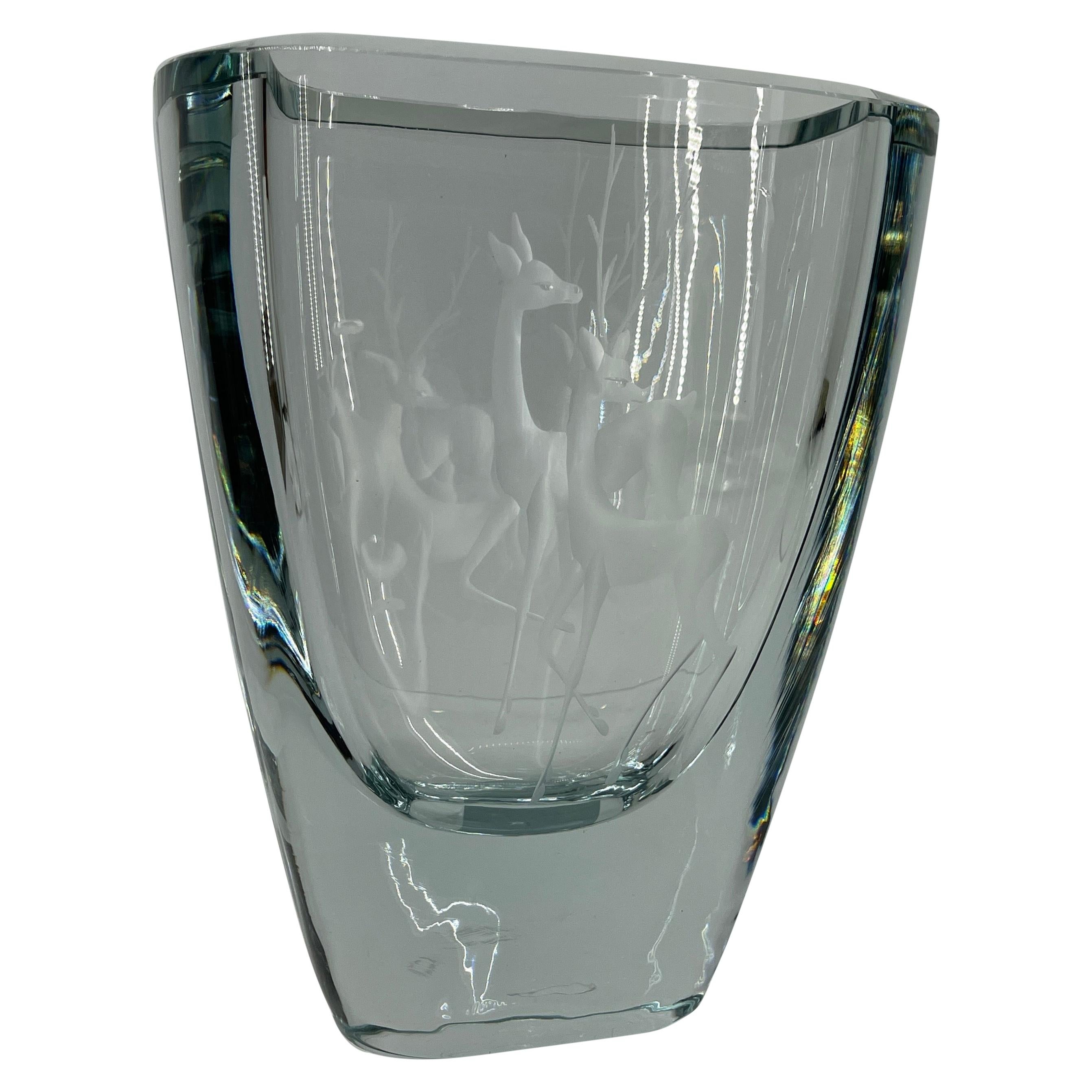 Large Swedish Art Glass Crystal Vase by Strombergshyttan, Signed & Numbered