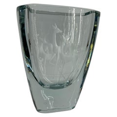 Vintage Large Swedish Art Glass Crystal Vase by Strombergshyttan, Signed & Numbered