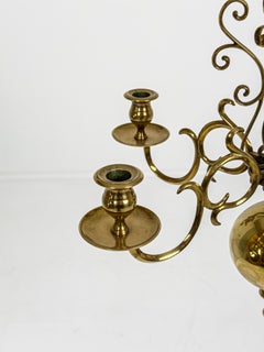 Large Swedish Brass Five-Arm Chandelier by Skultuna, Sweden, Mid-20th Century