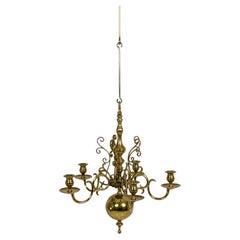 Large Swedish Brass Five-Arm Chandelier by Skultuna, Sweden, Mid-20th Century