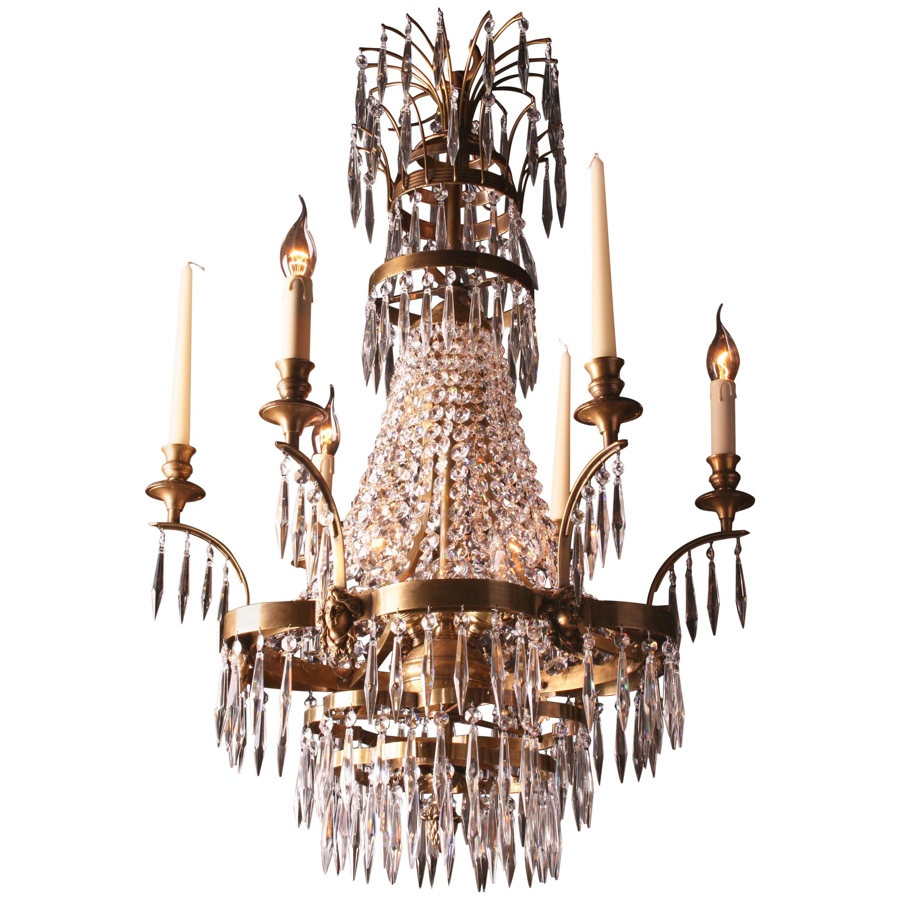 Large Swedish Ceiling Chandelier in Classicist Style For Sale