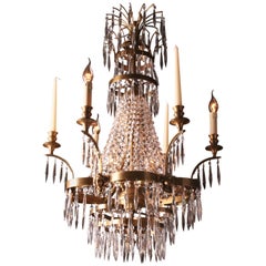 Vintage Large Swedish Ceiling Chandelier in Classicist Style