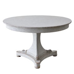 Large Swedish Centre Table with Carved Dolphin Heads Repainted in Light Gray