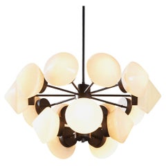 Large Swedish Chandelier in Metal and Opaline Glass Shades 