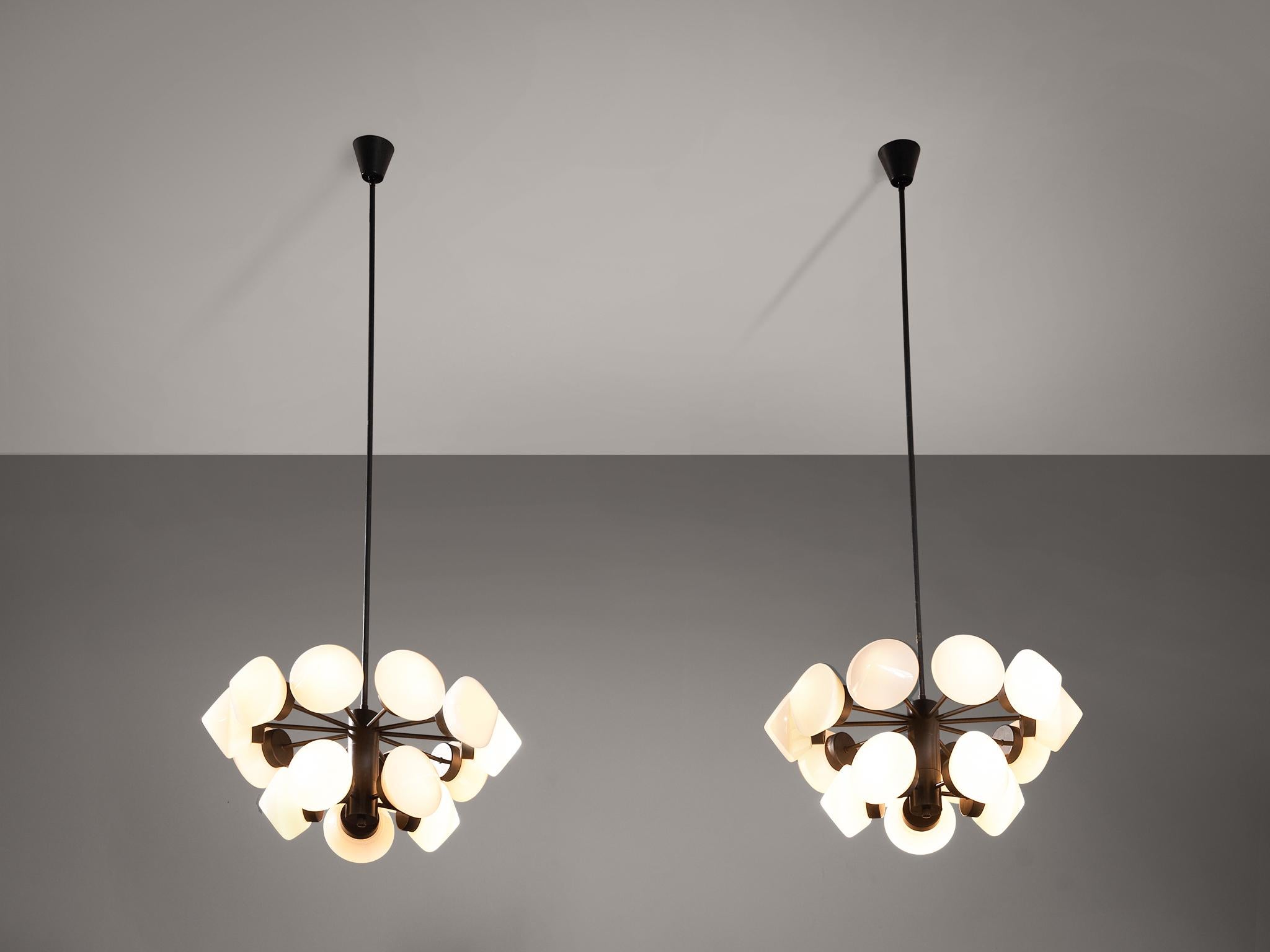 Large Swedish Chandeliers in Metal and Opaline Glass Shades  1