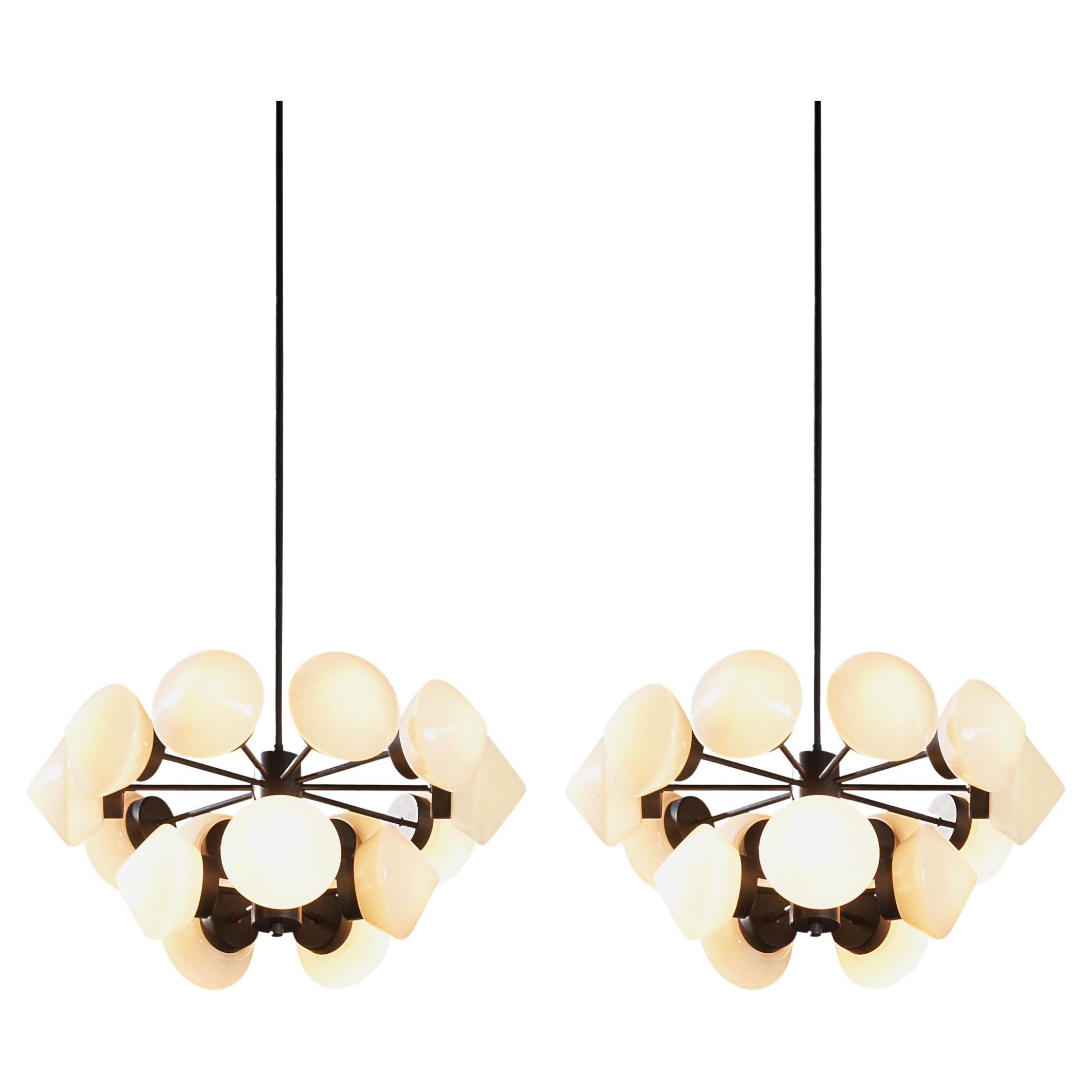 Large Swedish Chandeliers in Metal and Opaline Glass Shades  For Sale