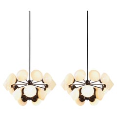 Retro Large Swedish Chandeliers in Metal and Opaline Glass Shades 