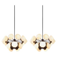 Large Swedish Chandeliers in Metal and Opaline Glass Shades