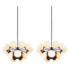 Large Swedish Chandeliers in Metal and Opaline Glass Shades 